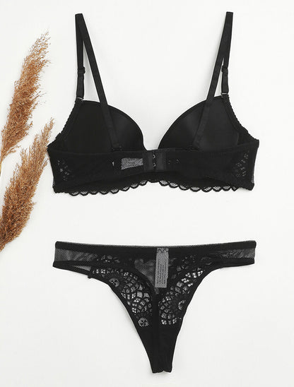 Ensemble en dentelle graphique et string - Noir - 2