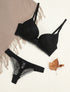 Ensemble à fine broderie fleurie et string - Noir - 4