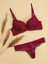 Ensemble push-up à broderie fleurie et string - Prune - 4