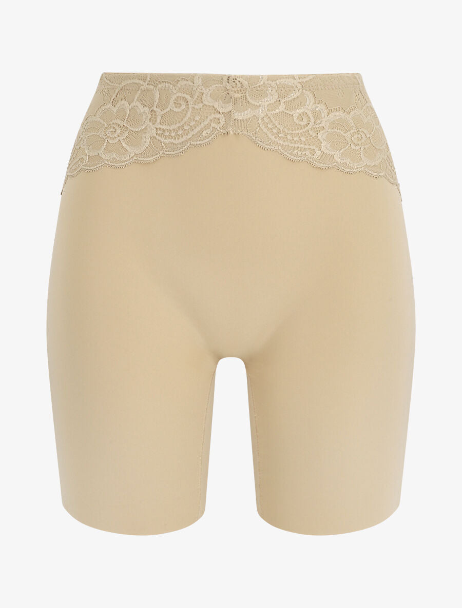 Short gainant taille haute en dentelle - Beige - 1
