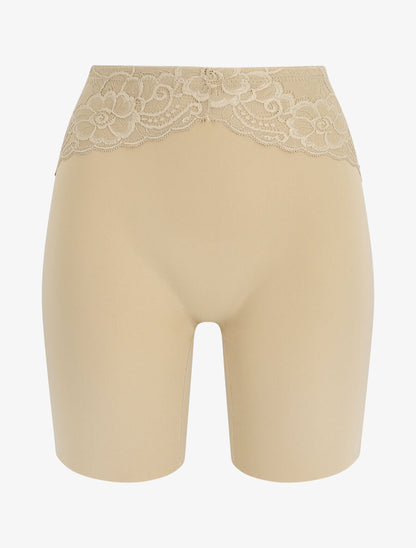 Short gainant taille haute en dentelle - Beige - 1