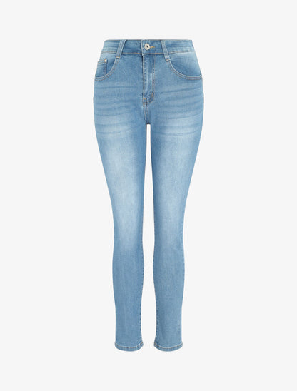 Jean grande taille push délavé coupe droite - Bleu - 4