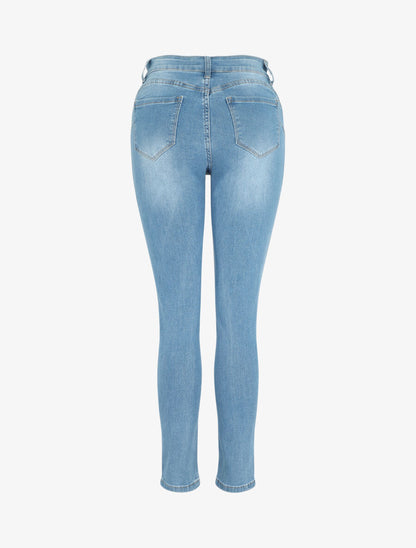 Jean grande taille push délavé coupe droite - Bleu - 2