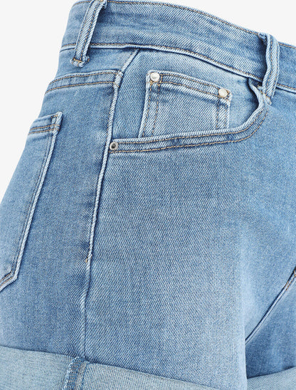 Short en jean coupe droite - Bleu - 3