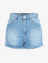 Short en jean à revers coupe droite - Bleu - 1