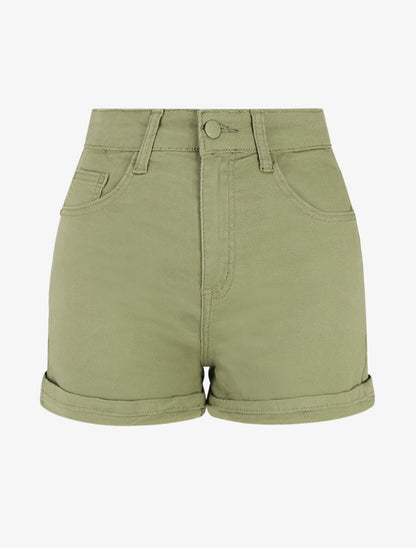 Short uni à ourlets - Kaki - 1