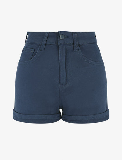 Short uni à ourlets - Marine - 5