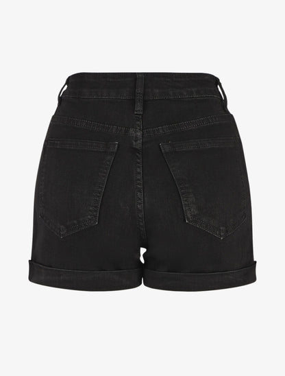 Short en jean à ourlets - Noir - 2