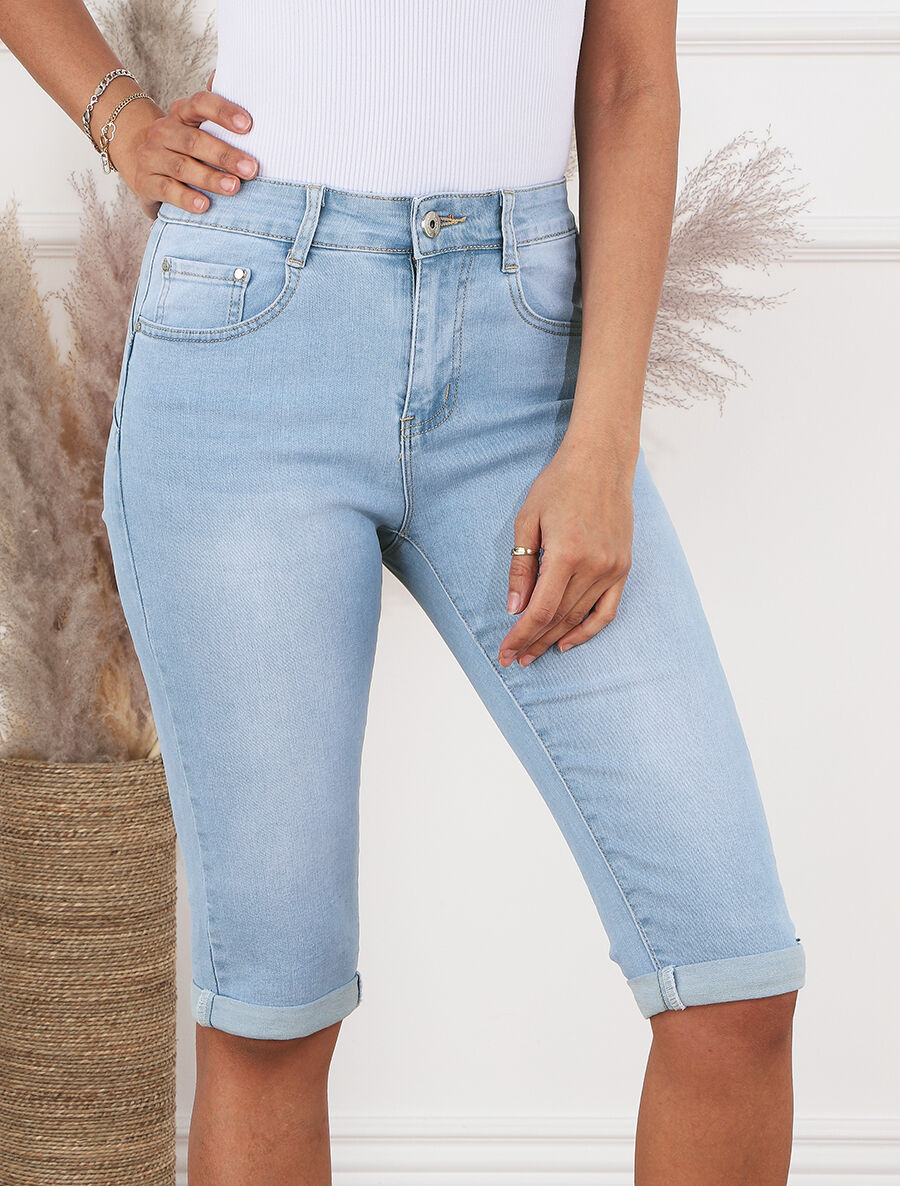 Bermuda push up à revers coupe droite - Bleu - 4