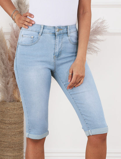 Bermuda push up à revers coupe droite - Bleu - 4