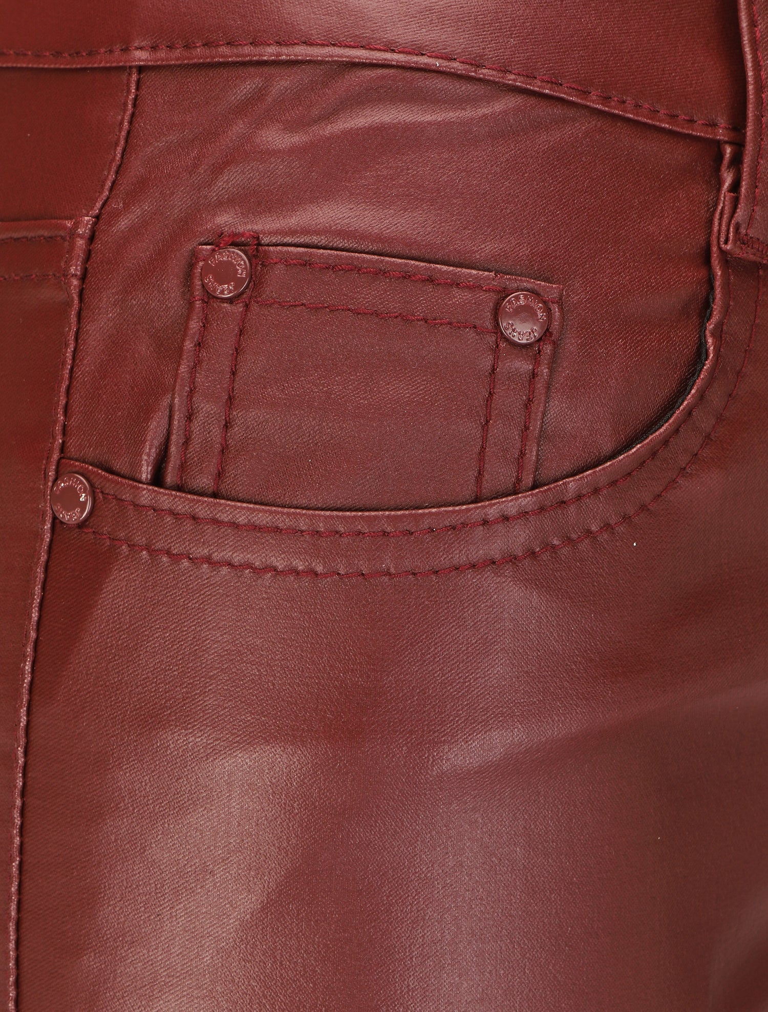 Pantalon uni en simili - Bordeaux - 3