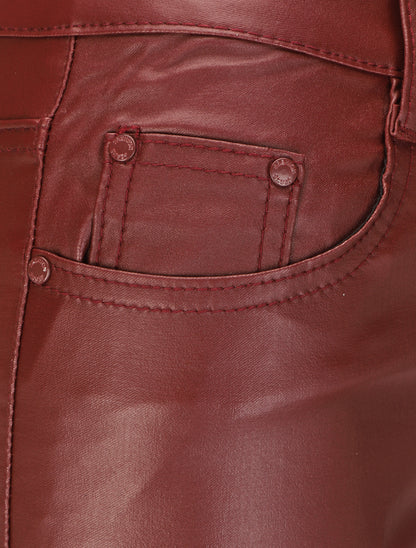 Pantalon uni en simili - Bordeaux - 3