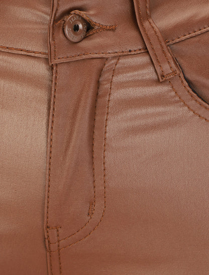 Pantalon uni en simili - Marron - 3