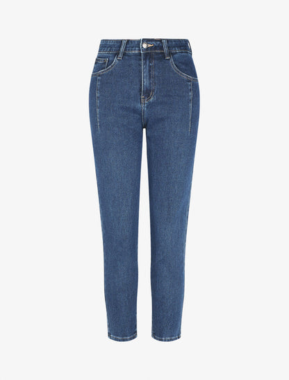 Jean mom taille haute à coutures - Bleu - 5