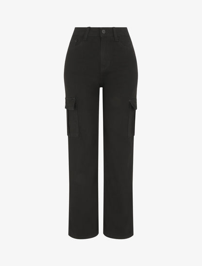 Jean cargo droit taille haute - Noir - 1
