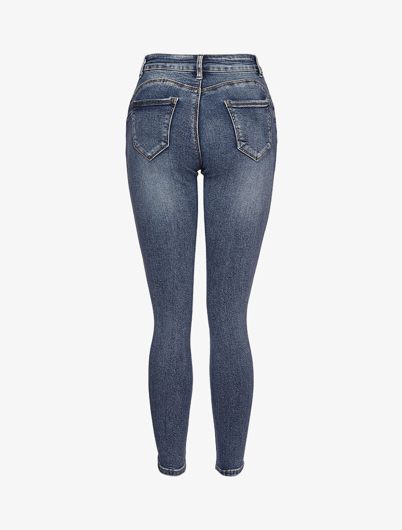 Jeans skinny délavé à 2 boutons - Bleu clair - 2