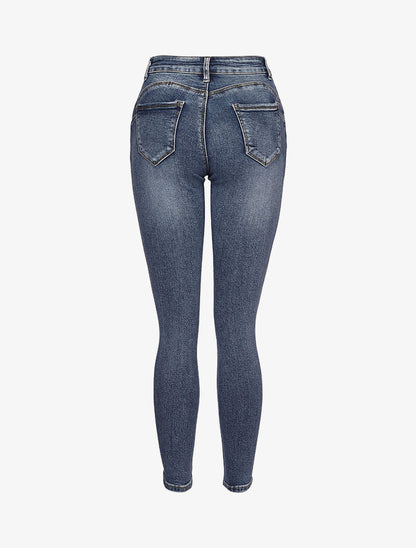 Jeans skinny délavé à 2 boutons - Bleu clair - 2