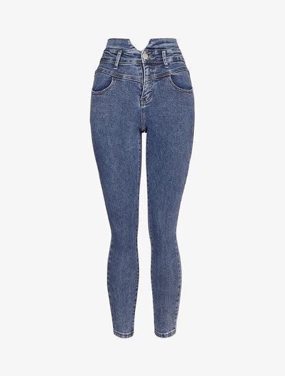 Jean taille empire fendue - Bleu - 1
