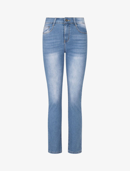 Jean délavé push up coupe droite - Bleu - 1