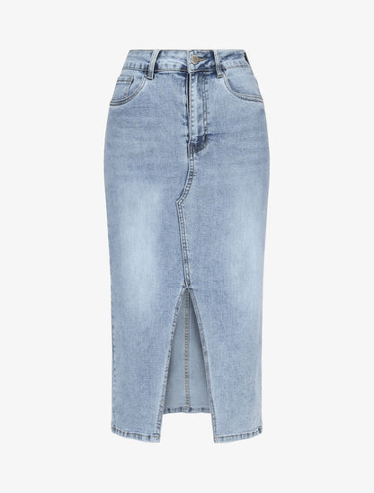Jupe en jean fendue - Bleu - 1