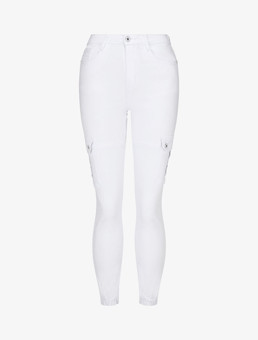 Jean cargo à bords élastiqués coupe skinny - Blanc - 4
