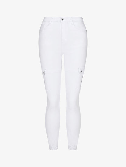 Jean cargo à bords élastiqués coupe skinny - Blanc - 4