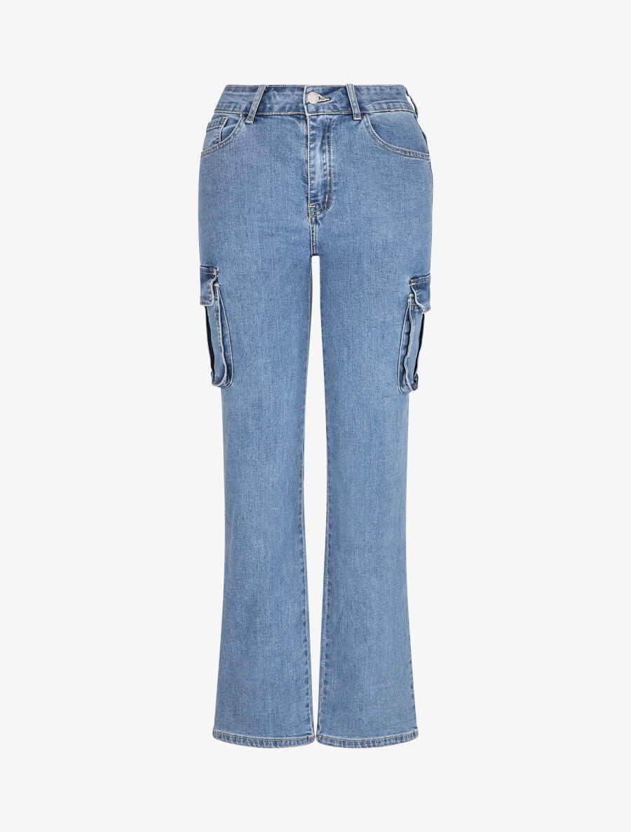 Jean cargo taille standard coupe droite - Bleu - 1