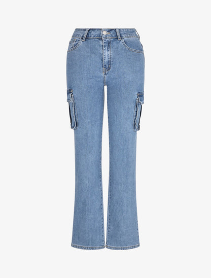 Jean cargo taille standard coupe droite - Bleu - 1