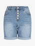 Short en jean ajusté taille standard boutonnée - Bleu - 1