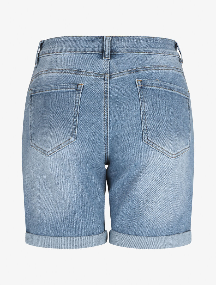 Short en jean ajusté taille standard boutonnée - Bleu - 2