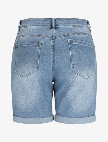 Short en jean ajusté taille standard boutonnée - Bleu - 2