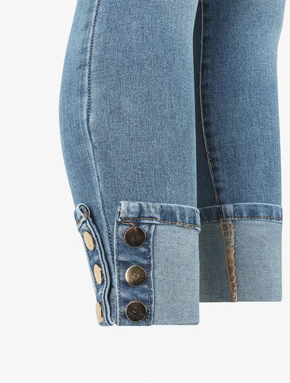 Jean 7/8 slim taille standard bords à boutons - Bleu - 3