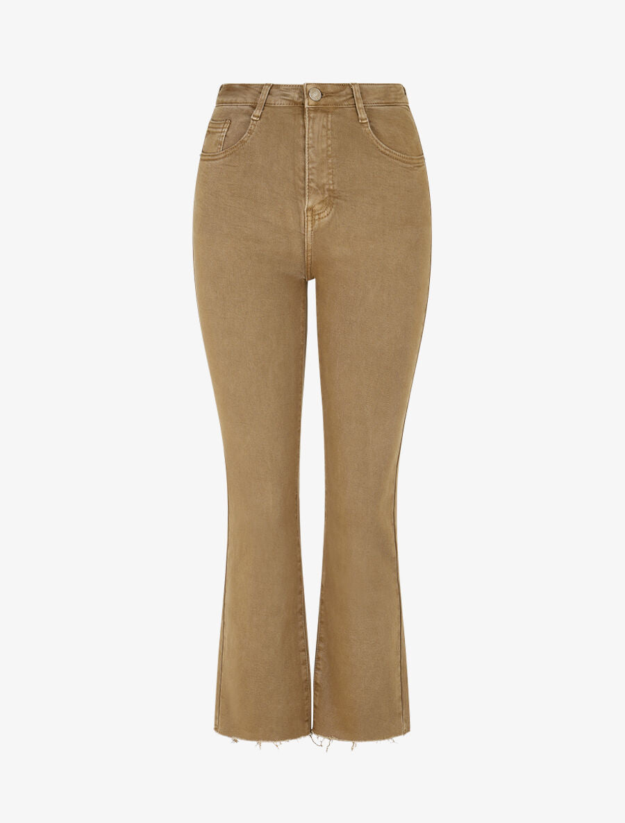 Jean à bords effilochés coupe flare - Beige foncé - 1