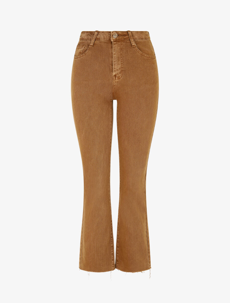 Jean à bords effilochés coupe flare - Camel - 4