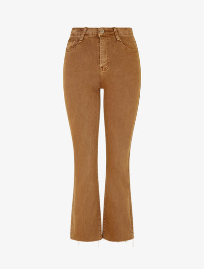 Jean à bords effilochés coupe flare - Camel - 4