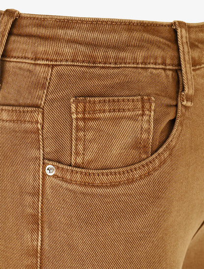 Jean à bords effilochés coupe flare - Camel - 3