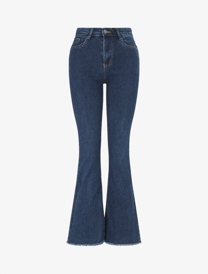 Jean à bords effilochés coupe flare - Bleu - 4