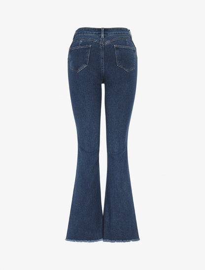 Jean à bords effilochés coupe flare - Bleu - 2