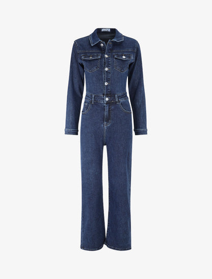 Combinaison en jean droite - Denim foncé - 1