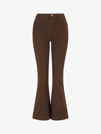 Jean coupe flare à taille haute - Marron - 1