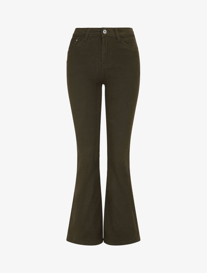 Jean coupe flare à taille haute - Kaki - 5