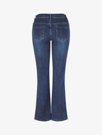 Jean à boutons décoratifs coupe flare - Bleu - 2