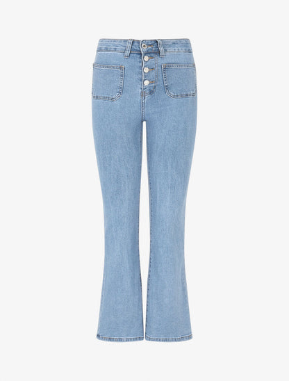 Jean à fermeture boutonnée coupe flare - Bleu - 1