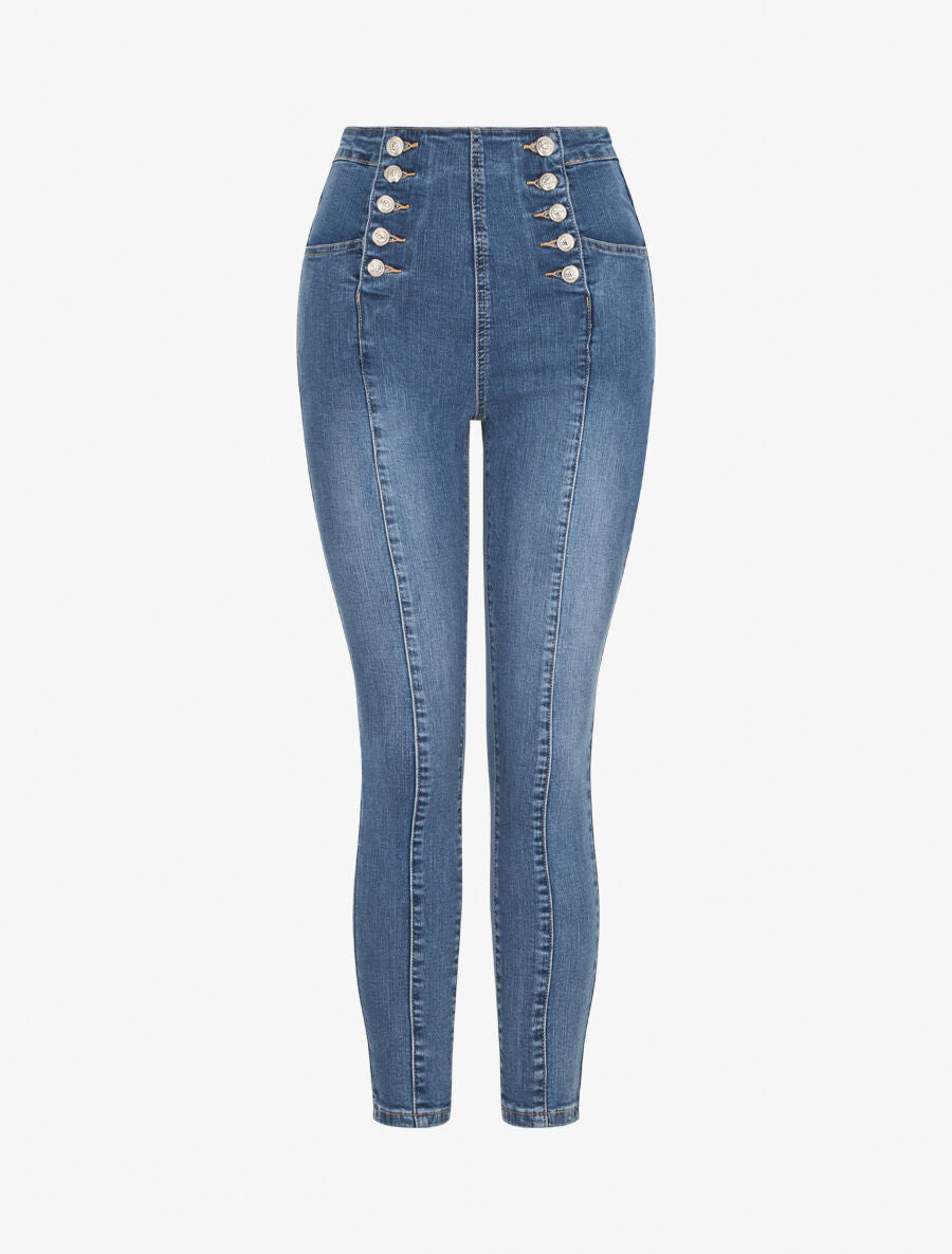 Jean taille haute coupe slim - Bleu - 4