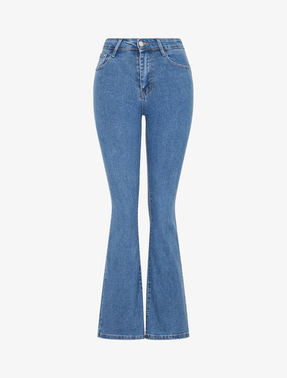 Jean taille haute coupe flare - Bleu - 1