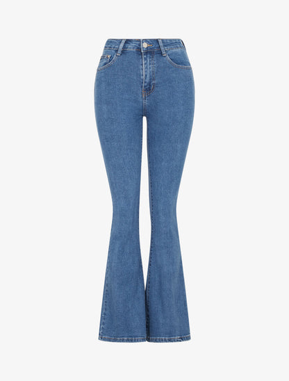 Jean taille haute coupe flare - Bleu denim - 1