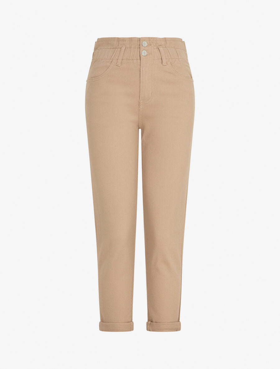 Jean mom taille haute froncée - Beige - 1