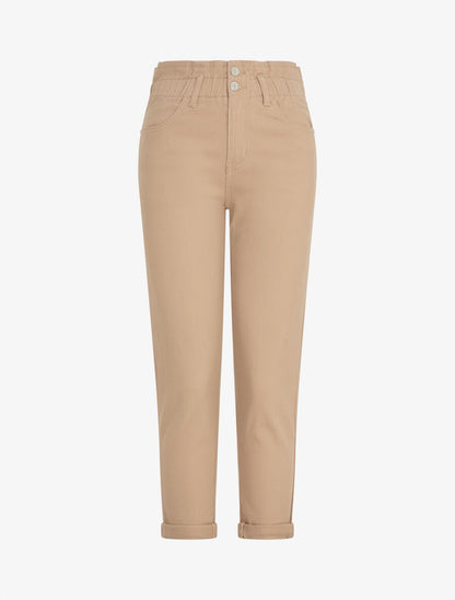 Jean mom taille haute froncée - Beige - 1