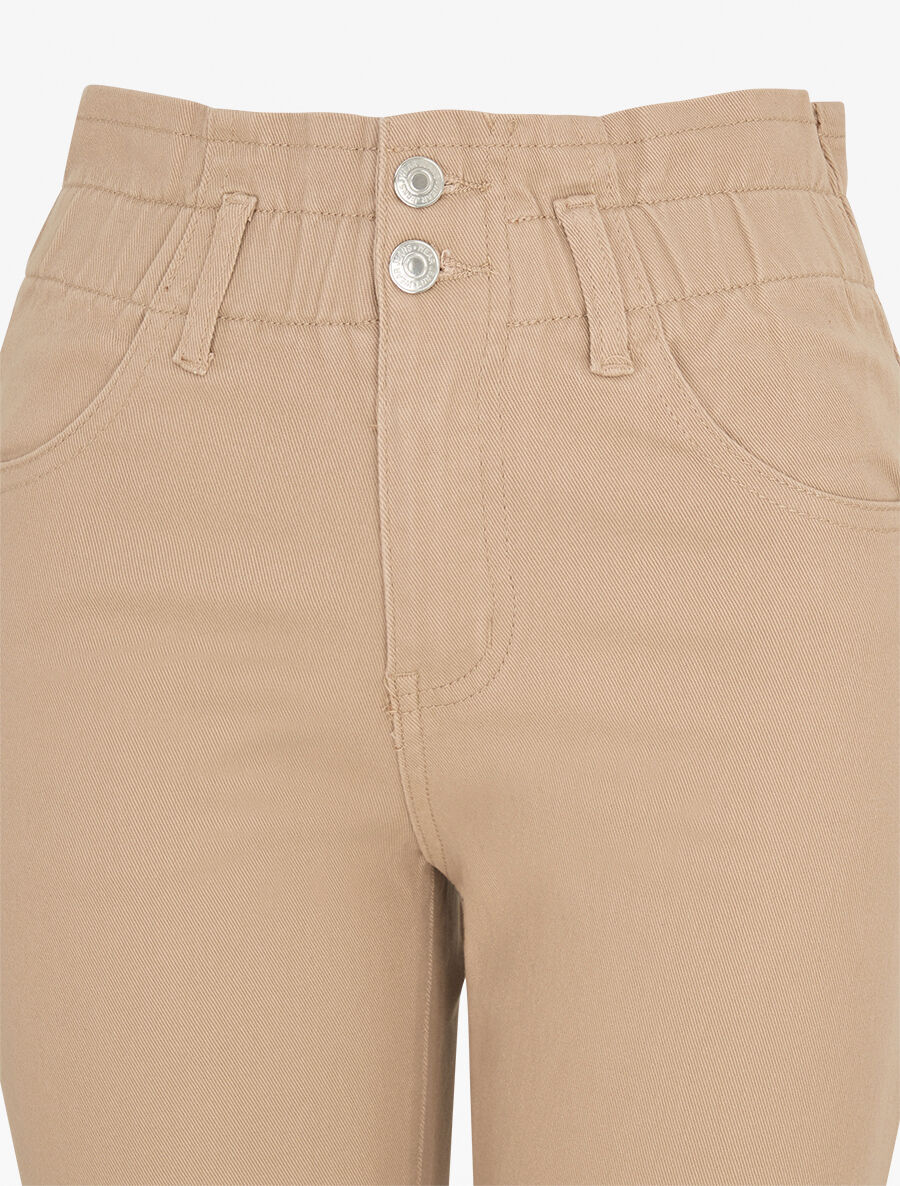Jean mom taille haute froncée - Beige - 3