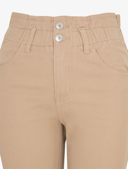 Jean mom taille haute froncée - Beige - 3